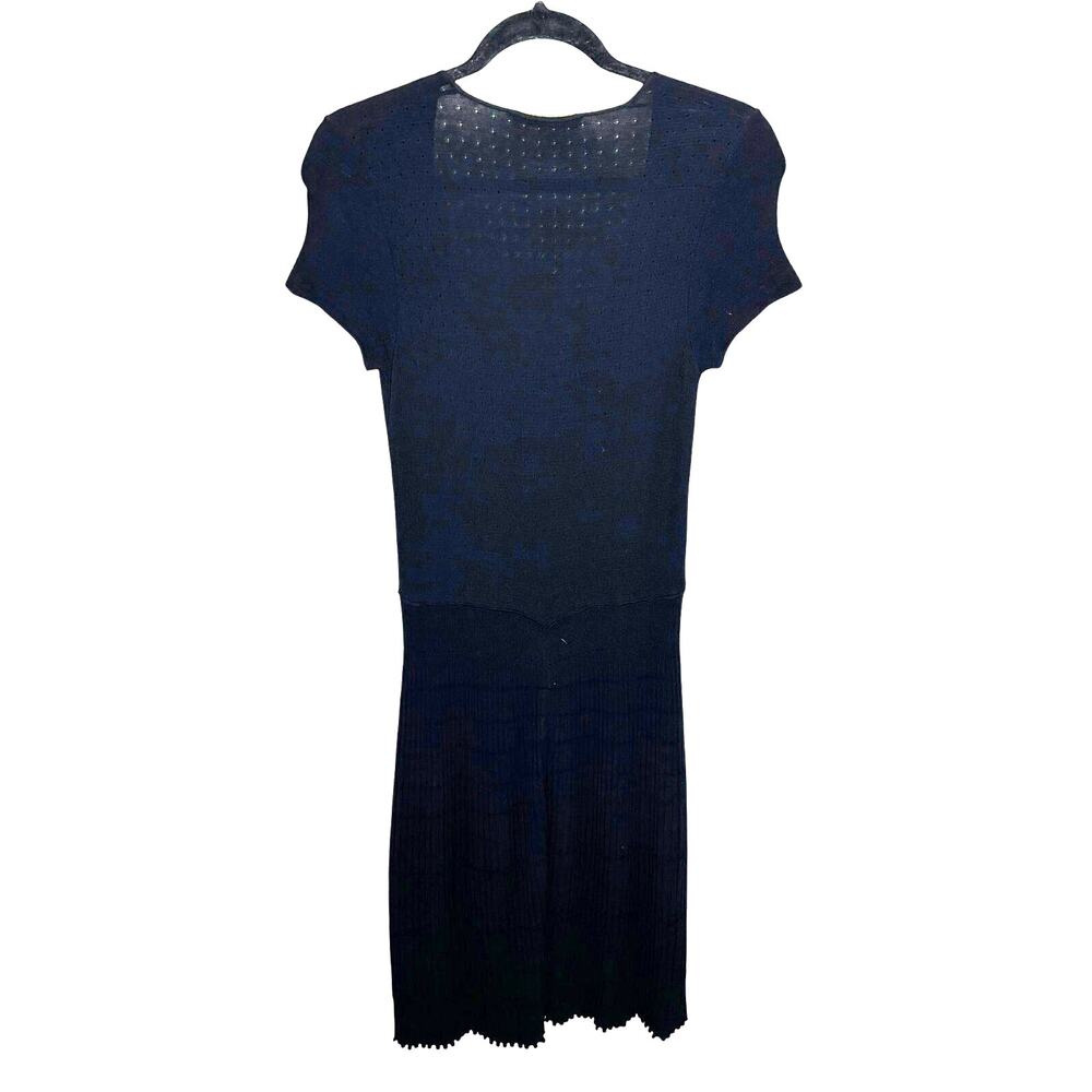 Piazza Sempione Black Short Sleeve Perforated Pleated Flare A Line Dress 42 US 6 - Picture 8 of 11